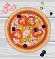 hand drawn pizza on cutting board. Vector