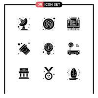 Universal Icon Symbols Group of 9 Modern Solid Glyphs of business tool device firefighter bucket Editable Vector Design Elements