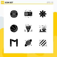 Group of 9 Modern Solid Glyphs Set for sort filter vga basketball education Editable Vector Design Elements