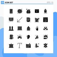 25 Thematic Vector Solid Glyphs and Editable Symbols of transport ship investment day date Editable Vector Design Elements