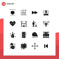 Universal Icon Symbols Group of 16 Modern Solid Glyphs of like love forward heart programming Editable Vector Design Elements