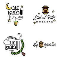 Pack of 4 Vector of Arabic Calligraphy Text with Moon And Stars of Eid Mubarak for the Celebration of Muslim Community Festival