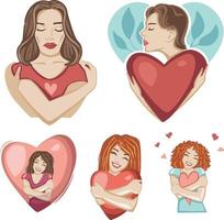 Girl, self love, harmony, self acceptance, icon symbol vector