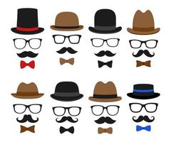 bigote, sombrero y gafas aislado sobre fondo blanco. vector