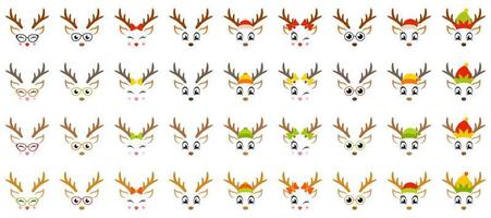 Set of Reindeer Face in flat style isolated vector