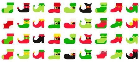 Set of Elf shoes in flat style isolated vector