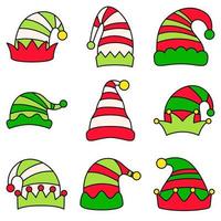 Set of Elf hat isolated on white background vector