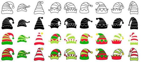 Set of Elf hat isolated on white background vector