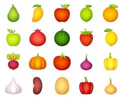 Set of cute fruits and vegetables vector