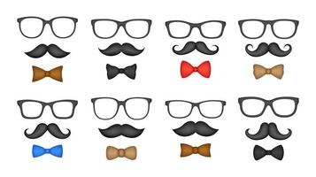 bigote, pajarita y gafas aislado sobre fondo blanco. vector