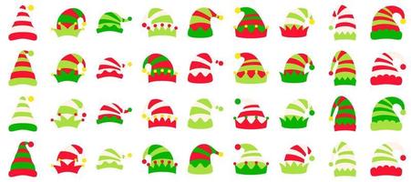 Set of Elf hat isolated on white background vector