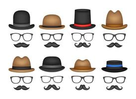 bigote, sombrero y gafas aislado sobre fondo blanco. vector