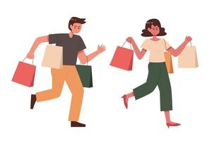 Man and woman carrying shopping bag vector