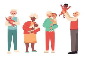 Elderly people holding baby and toddler vector
