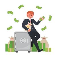 Happy rich successful businessman character vector