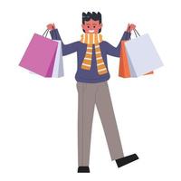 Young man carrying shopping bags vector