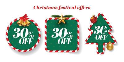 Christmas Festive offer units with candy cane border and baubles. vector