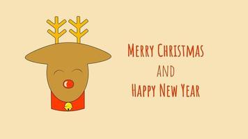 Christmas Reindeer with a Bell Merry Christmas and Happy New Year Greeting Card or Background in Retro Style for Web