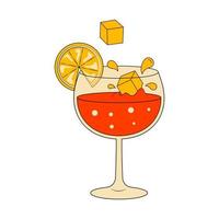 Cocktail Glass of Champagne with Orange Slice and Ice Cubes vector