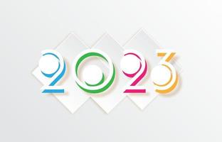 feliz año nuevo 2023 patrón de diseño de texto, tipografía de corte de papel, letras del alfabeto y números ilustración vectorial aislada en fondo blanco vector