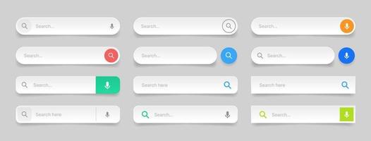 Search Bar with suggestions for UI UX design and web site. Search Address and navigation bar icon. Collection of search form templates for websites. Search engine web browser window template. vector