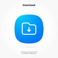 3D blue download icon button. Folder icon. Upload icon. Down arrow bottom side symbol. Click here button. Save cloud icon push button for UI UX, website, mobile application. vector