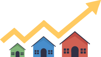 aumento del precio de la vivienda, inversión inmobiliaria o concepto de crecimiento de la propiedad, casa con gráfico de flecha. ilustración png