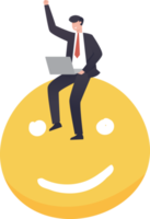 gelukkig zakenman werken Aan glimlach gezicht. positief denken, optimistisch manier van denken of mooi zo houding naar succes in werk. illustratie PNG