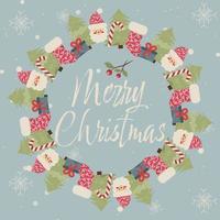 Christmas Wreath with Merry Christmas Lettering, Premium Vector