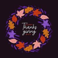 Happy Thanksgiving wreath with multicoloured autumn leaves vector