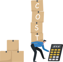Business costs and expense awareness. Calculation of income and expenses. Import duties, corporate taxes. Company or organization. Businessmen calculate high expenses. png