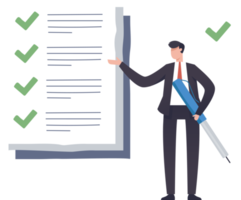 Businessman checking documents. Project tracking or goal tracker. Successfully completed part of checklist and progress is well done. illustration png