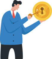 Financial key success, Unlock personal achievements. Unlock Income, Investment Profit, Salary, Bonus. Investors hold golden keys to unlock gigantic dollar coins in hands. png