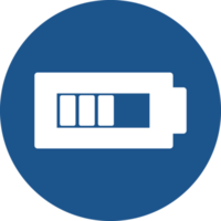 Battery icon design in blue circle. png