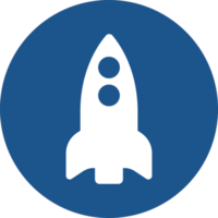 diseño de icono de diseño plano de cohete en círculo azul. png
