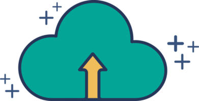 Cloud upload icon illustration glyph style design with color and plus sign. png