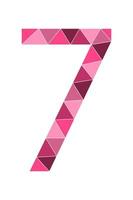 Neon pink number 7 polygon style isolated on white background. Learning numbers, serial number, price, place vector