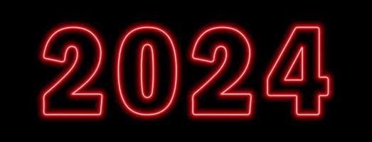 Red neon colored 2024 year isolated on black vector