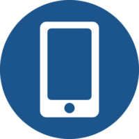 Mobile phone icon design in blue circle. png