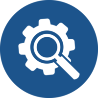 Search and Setting icon design in blue circle. png