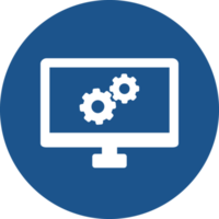 Computer Setting icon design in blue circle. png