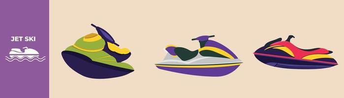 Jet Ski icon. Riding jet ski set concept. Flat vector illustrations isolated.