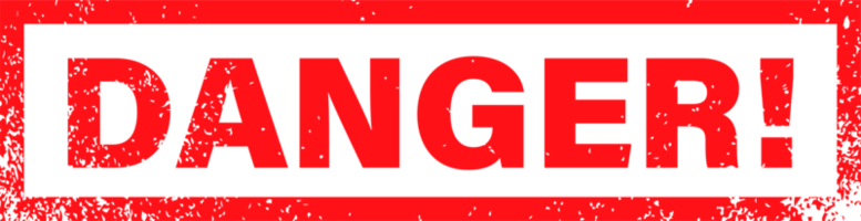 Gevaar in een kader in grunge stijl. rood postzegel ontwerp element. png