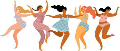 mujeres bailando en pijama y ropa interior. png