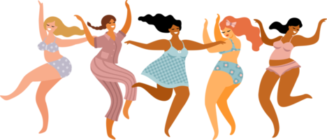 Dancing women in pajamas and underwear. png