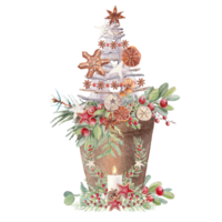 kerstmis, nieuw jaar, vakantie decor. Kerstmis boom, oranje, BES, botanisch, planten, peperkoek koekjes. png