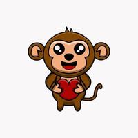 cute vector mascot illustration monkey holding love icon