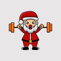 cute vector mascot christmas illustration santa lifting a barbell