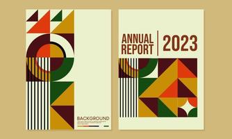 conjunto de diseño de portada de informe anual retro bauhaus. fondo de patrón geométrico abstracto. portada a4 para libros de negocios, revistas, tarjetas, catálogos, carteles, volantes, pancartas