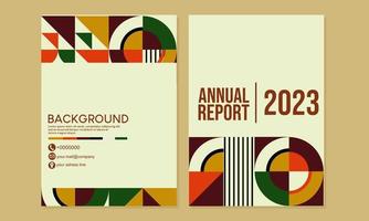 conjunto de diseño de portada de informe anual retro bauhaus. fondo de patrón geométrico abstracto. portada a4 para libros de negocios, revistas, tarjetas, catálogos, carteles, volantes, pancartas